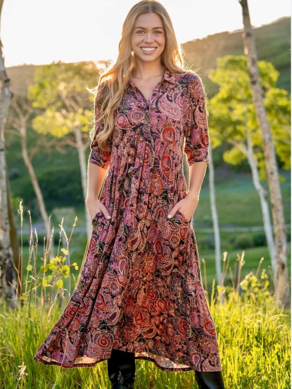 NATURAL LIFE REBECCA WOMENS FLOWY BOHO MAXI DRESS PAISLEY FLORAL SIZE XL STRETCH